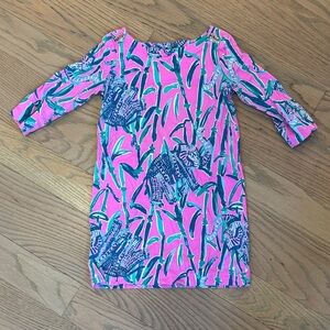 Lilly Pulitzer bamboo elephant pink & teal long sleeve dress, size Small S 4-5